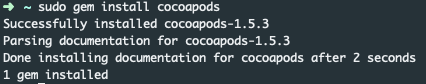 Output del comando di installazione di CocoaPods