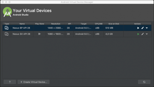 Schermata di gestione degli AVD con il nuovo dispositivo virtuale