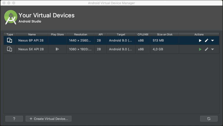 Schermata di gestione degli AVD con il nuovo dispositivo virtuale