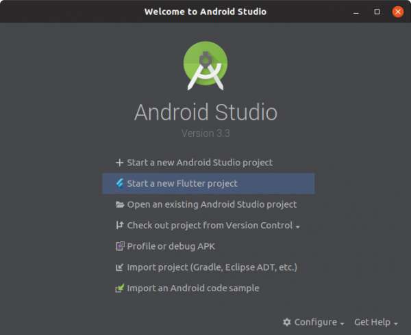 Schermata iniziale di Android Studio