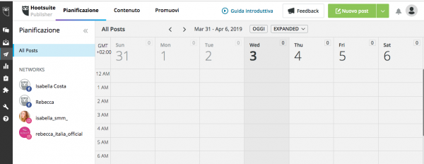 Pianificazione dei contenuti su Hootsuite