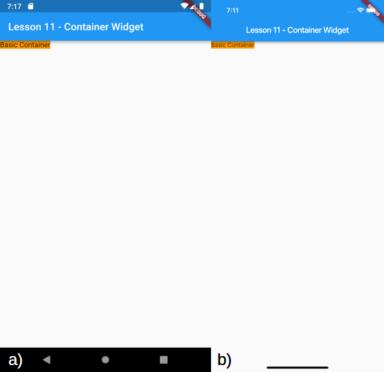 Visualizzazione di un Container basilare per a) Android e b) iOS
