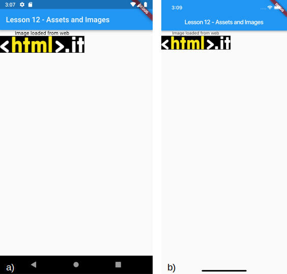 Caricamento di un’immagine dal web per a) Android e b) iOS