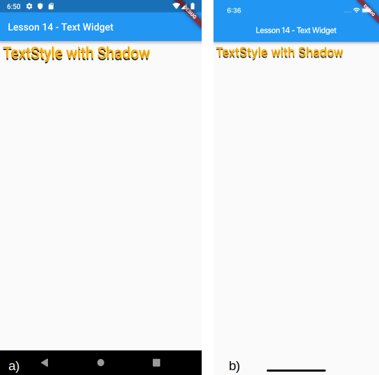 Visualizzazione di un Text widget con ombreggiature