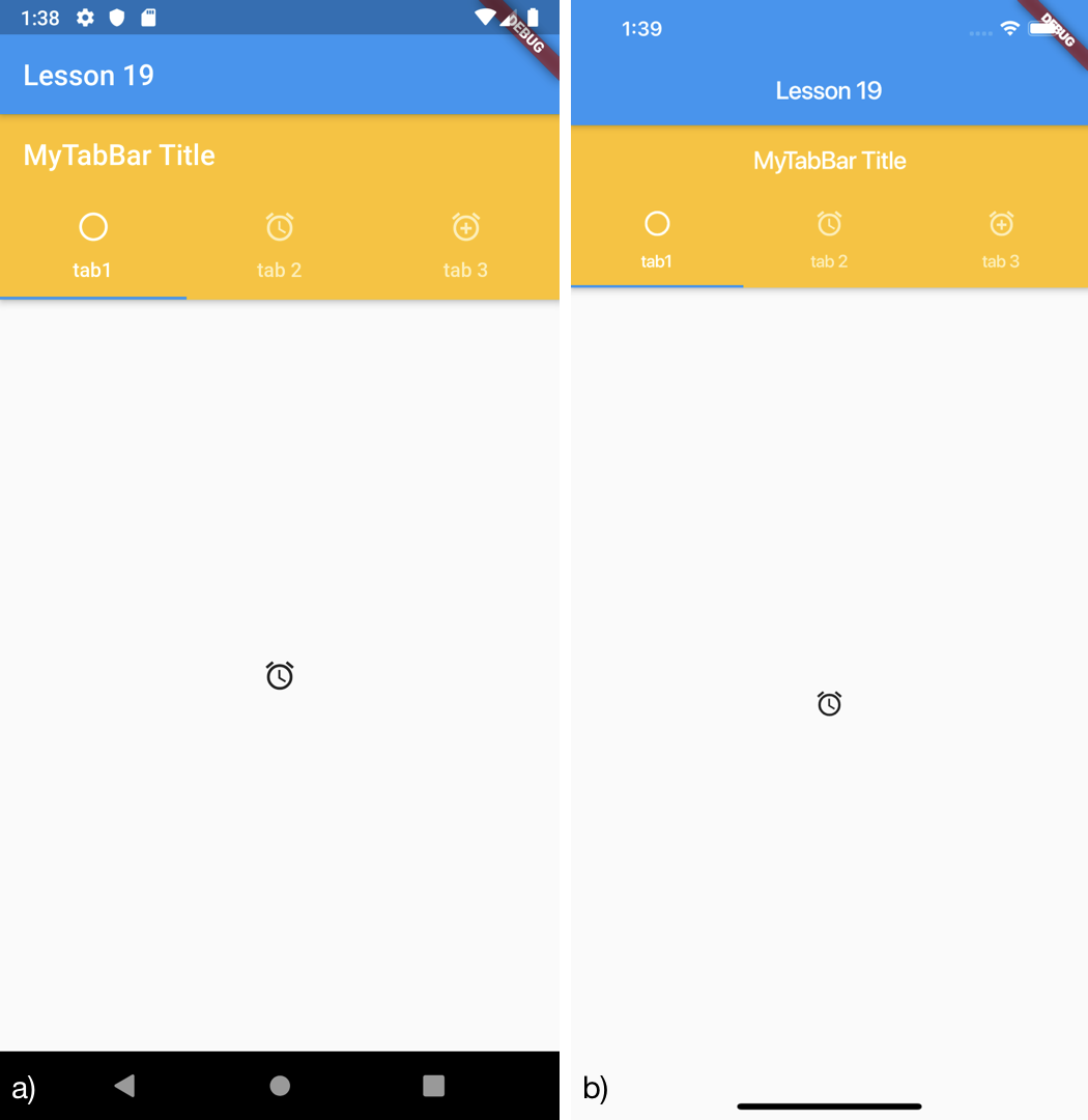 Esempio di una schermata composta da Tabs per a) Android b) iOS