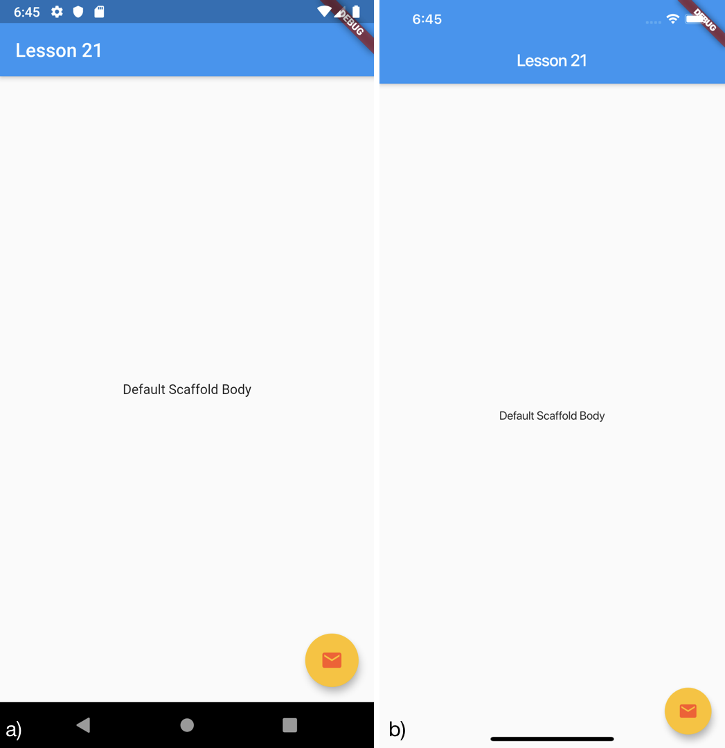 Personalizzazione dei colori del FloatingActionButton per a) Android b) iOS