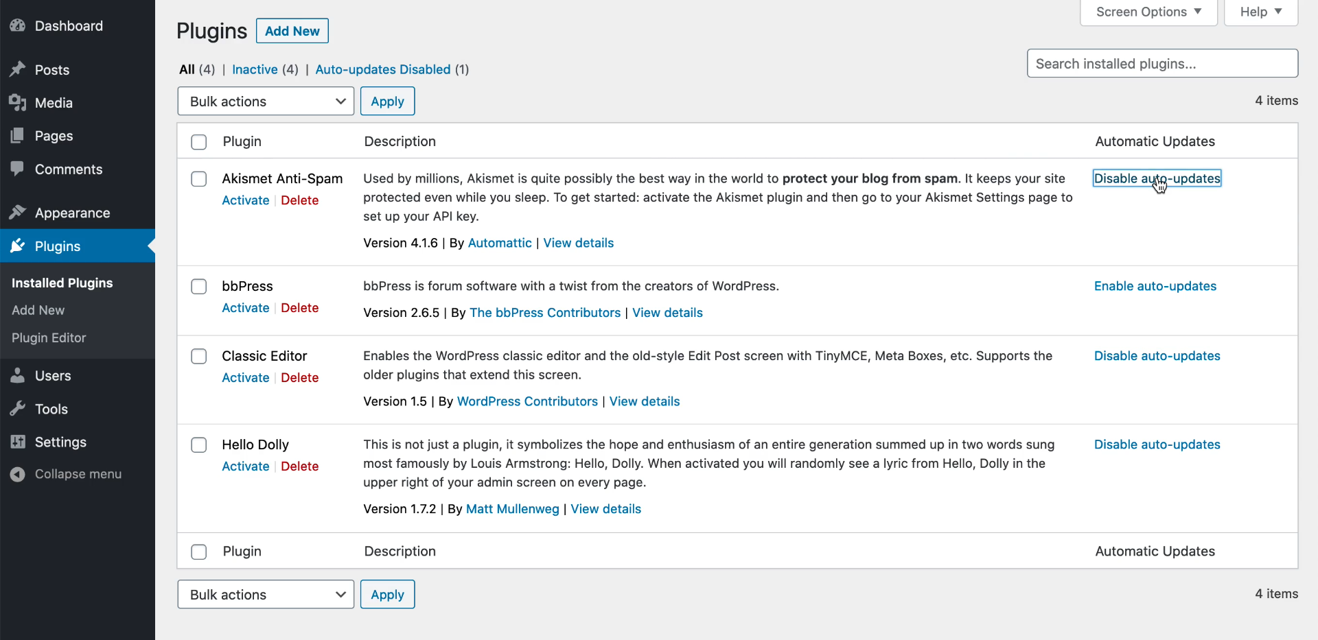 Gestione degli aggiornamenti automatici su WordPress 5.5