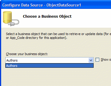 Scegliere il business object Authors