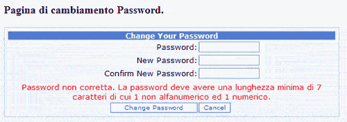 Validazione della password secondo le regole impostate
