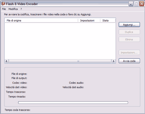 L'interfaccia principale del Flash Video Encoder