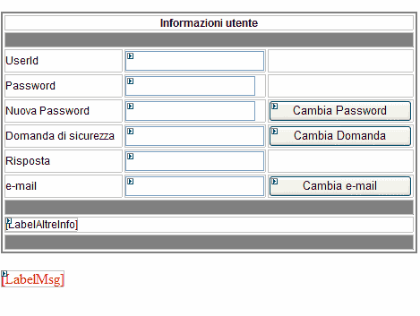 Una tabella che contiene tutti i controlli per inserire i dati degli utenti
