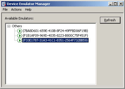 Interfaccia del Device Emulator Manager