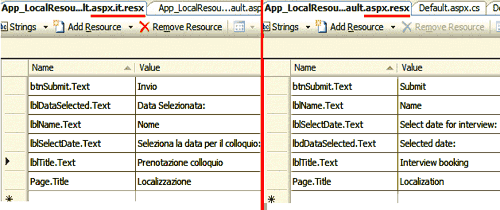 File di risorsa per due lingue diverse