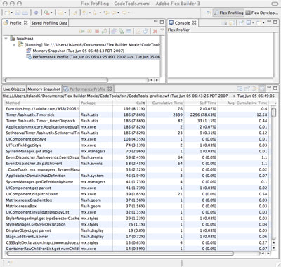 Esempio di dati restituiti dal profiler