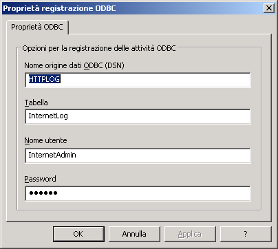 Configurare la registrazione ODBC
