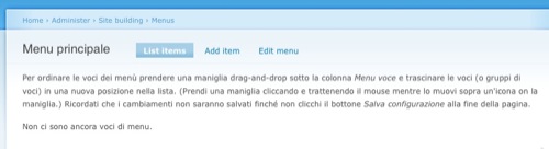 La pagina principale del nuovo menu