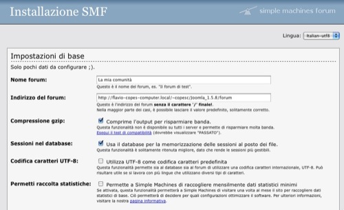 La schermata di installazione di SMF