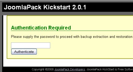 JoomlaPack autenticazione