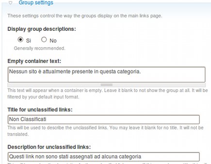 Web links group settings