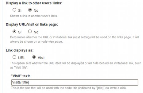 opzioni link settings