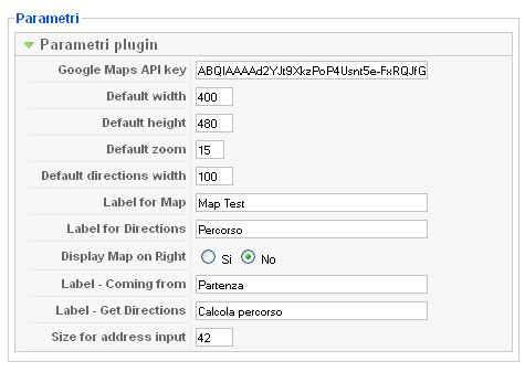 Parametri del plugin