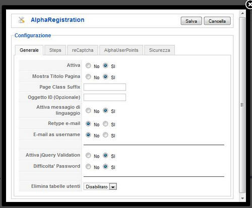 Alpha Registration configurazione