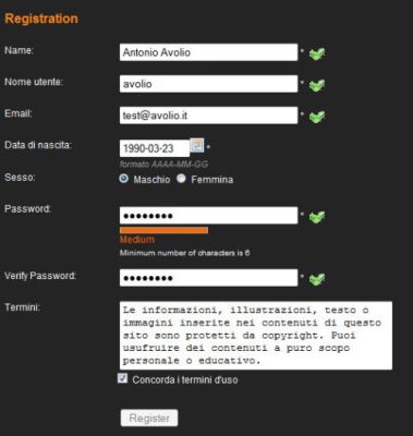 Alpha Registration pagina registrazione