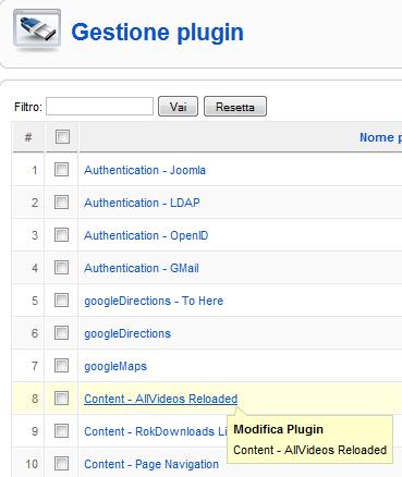 Gestione plugin