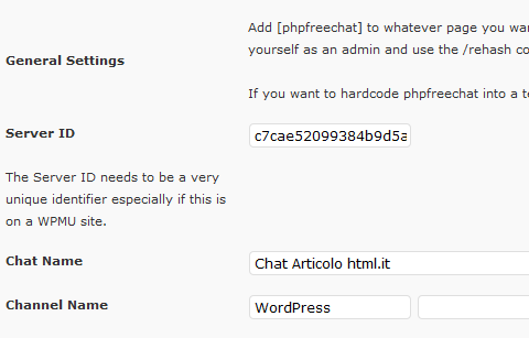 Chat name e channel name di PHPFreeChat