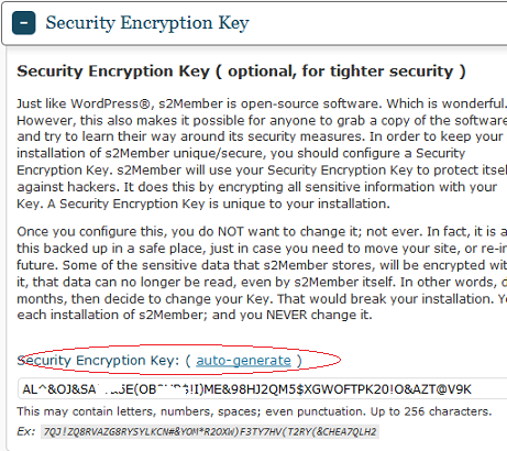 s2Member Security Encryption Key