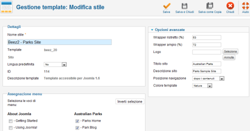 Gestione delle opzioni e dei parametri nei template