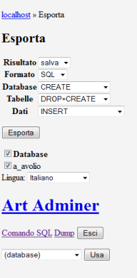 Art Adminer - dump del database