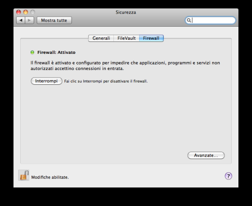 Attivazione Firewall Mac OS X