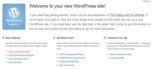 Welcome Screen di WordPress 3.3