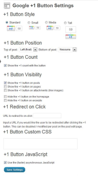 Impostazioni per Google +1 Button