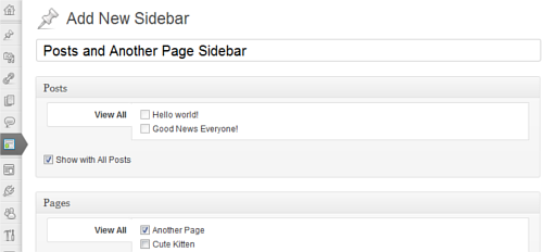 Figura 1. Content Aware Sidebars: creazione di una nuova sidebar