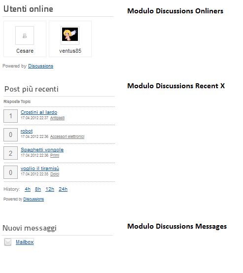 Moduli disponibili per Discussions