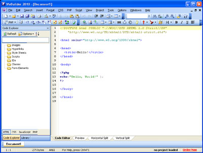 Interfaccia utente Rapid PHP 2010