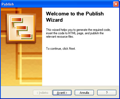 Wizard di pubblicazione menu