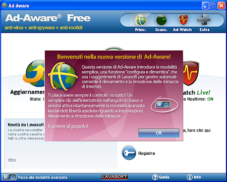 Ad-Aware Free Internet Security: Finestra di benvenuto