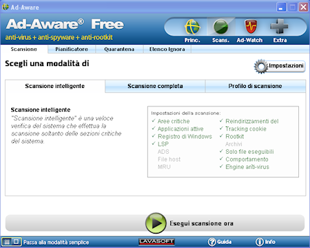 Ad-Aware Free Internet Security: Finestra di scansione avanzata