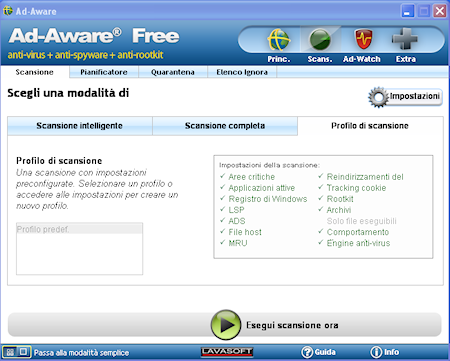 Ad-Aware Free Internet Security: Impostazione di profili di scansione