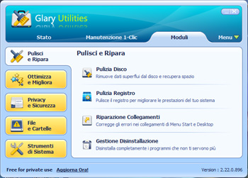 Glary Utilities: Scheda Moduli