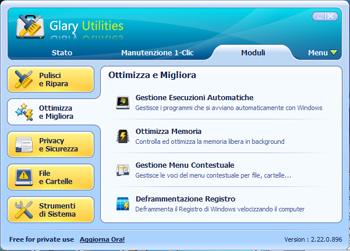 Glary Utilities: Sezione di ottimizzazione