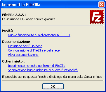 Primo avvio di FileZilla Client