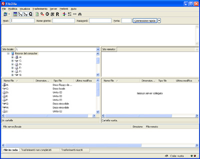 Interfaccia utente FileZilla Client