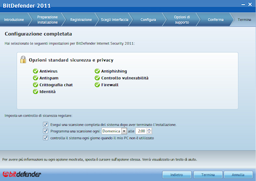 BitDefender Internet Security 2011: Finestra finale del processo di configurazione guidata