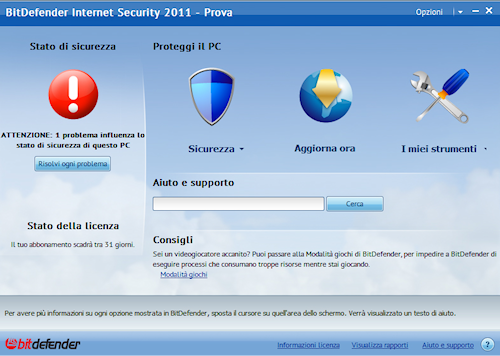 BitDefender Internet Security 2011: Interfaccia utente base