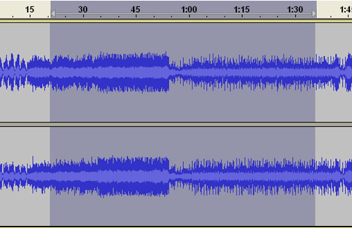 Esempio di selezione di un blocco di tracce audio