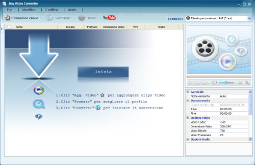 Interfaccia grafica Any Video Converter